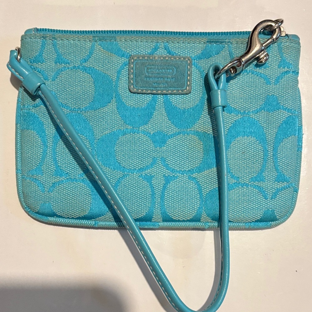 Coach Turquoise Signature Canvas Wristlet with Detachable Strap